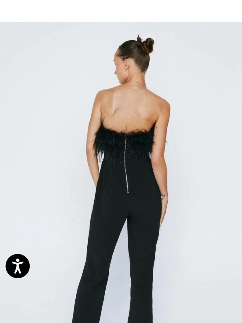 White Party, Bridal, Holiday Strapless Feather-Trim Sleeveless Jumpsuit M/6 NWT - Picture 8 of 11